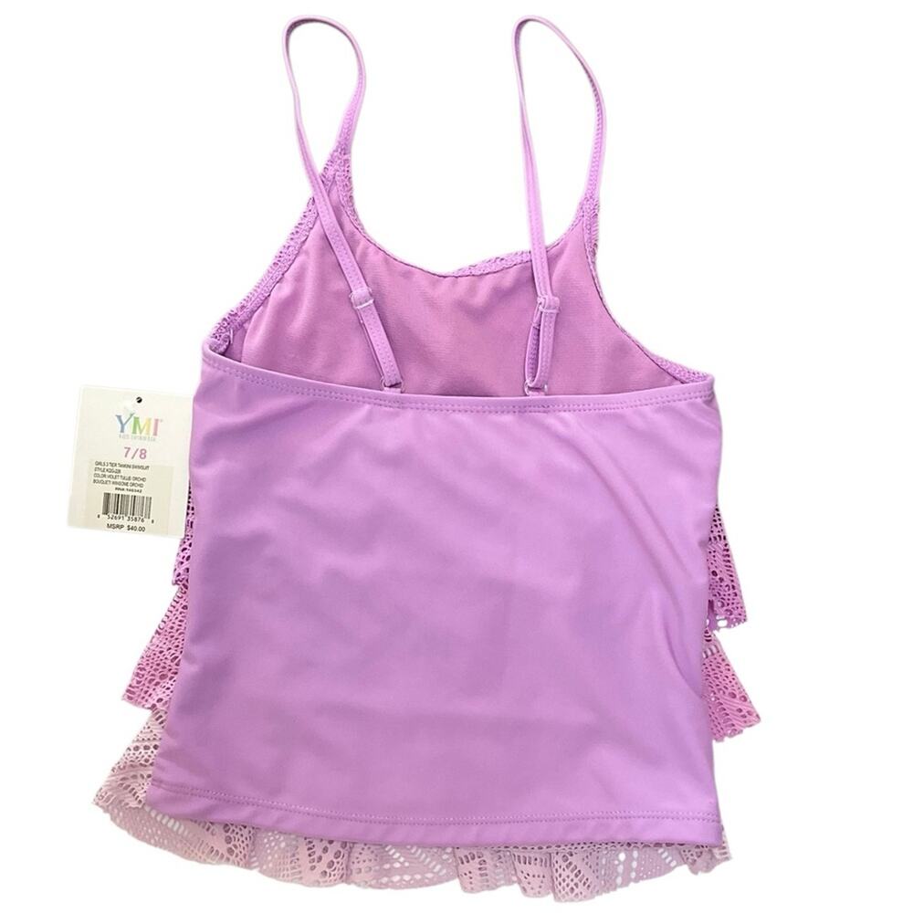 YMI Girl’s 3 Tiered Swimsuit Purple Crochet Tankini Bikini Size 7/8 NWT - Picture 7 of 7